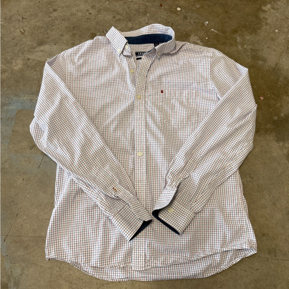 Izod Mens Shirt Large Striped Plaid Button Down Long Sleeve Y2K dress casual